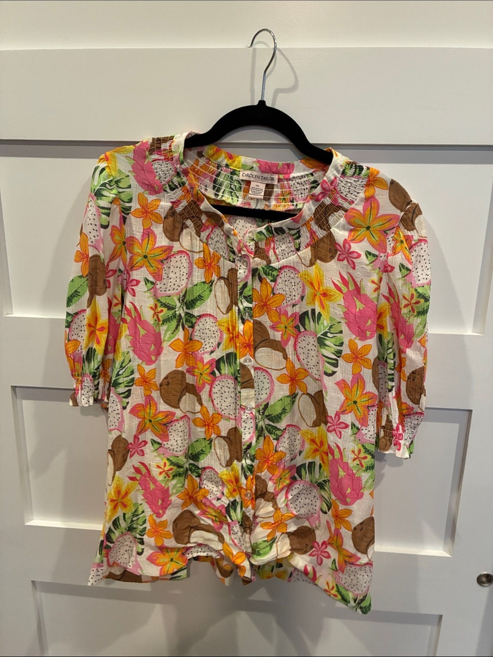 Carolyn Taylor Tropical Floral Button-Front Top - Pink & Yellow